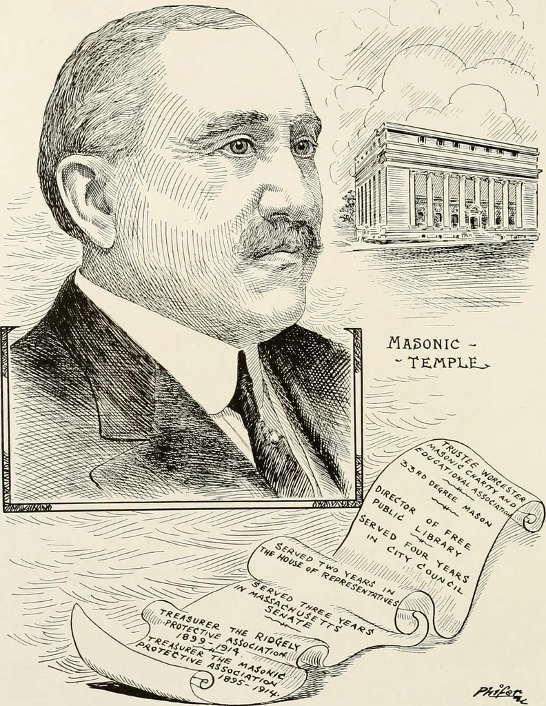 An illustration from Men of Worcester in caricature ;, 1917, leaf 73