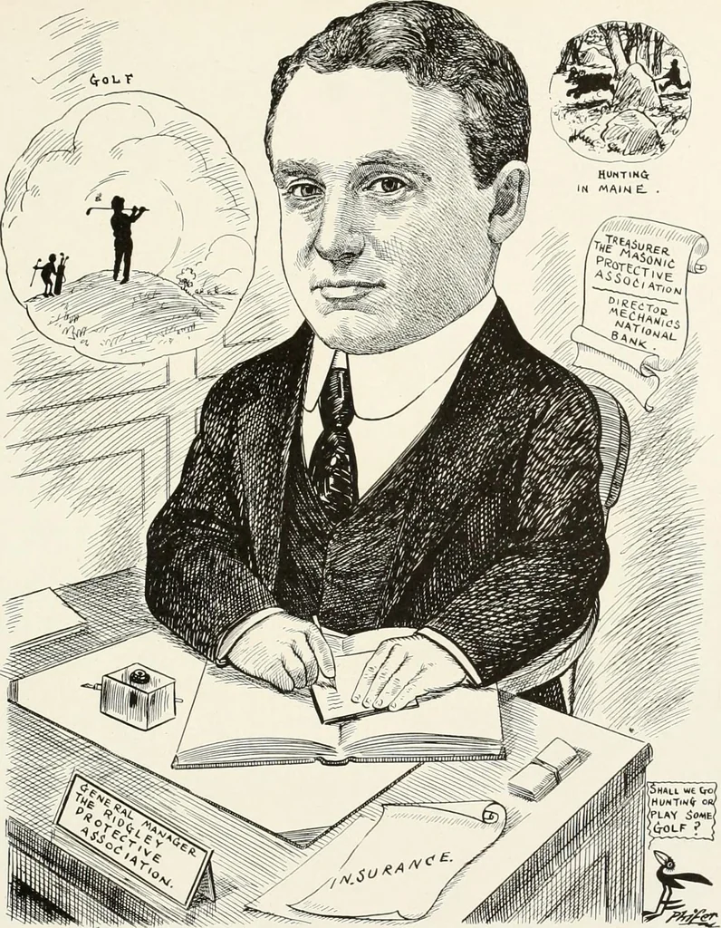 An illustration from Men of Worcester in caricature ;, 1917, leaf 74