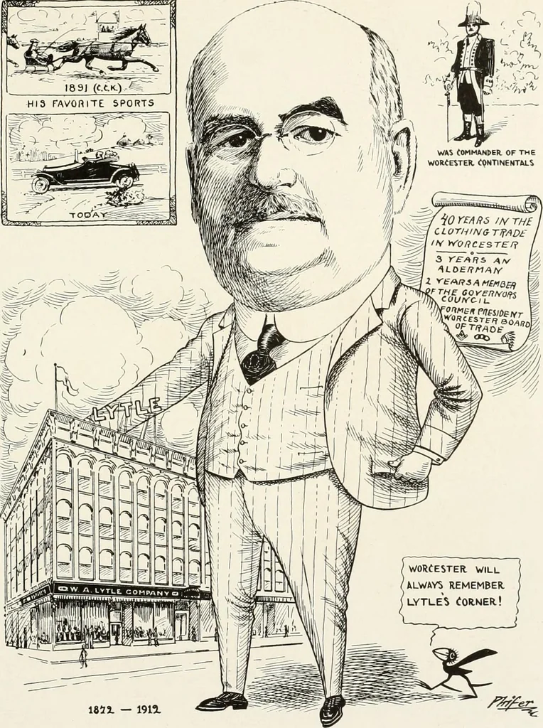An illustration from Men of Worcester in caricature ;, 1917, leaf 78