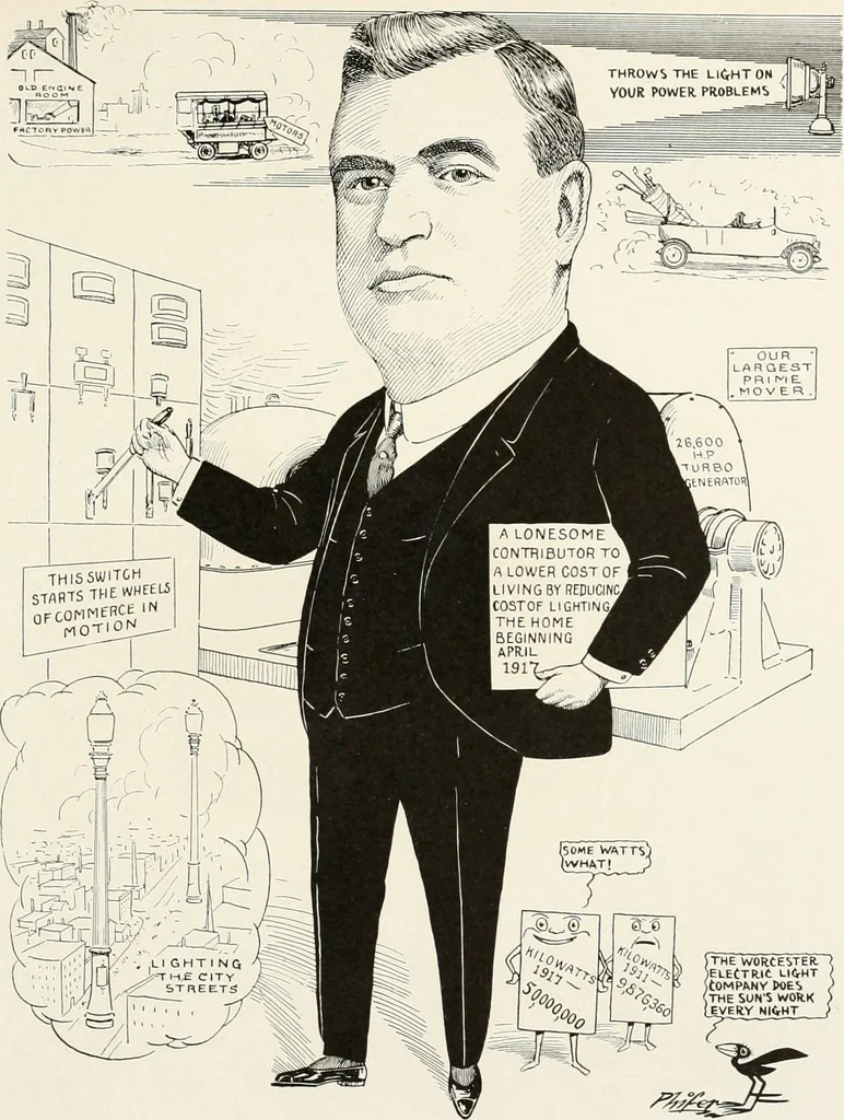 An illustration from Men of Worcester in caricature ;, 1917, leaf 90