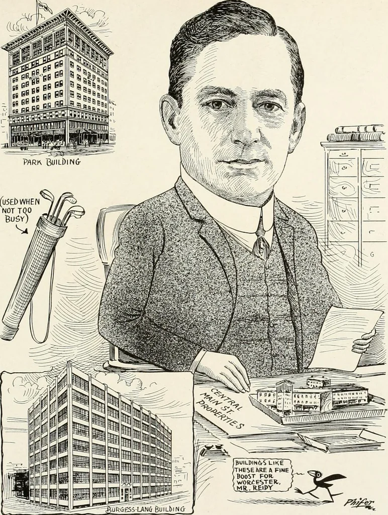 An illustration from Men of Worcester in caricature ;, 1917, leaf 92