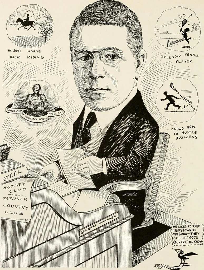 An illustration from Men of Worcester in caricature ;, 1917, leaf 93