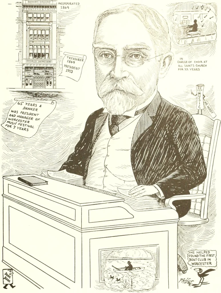 An illustration from Men of Worcester in caricature ;, 1917, leaf 106