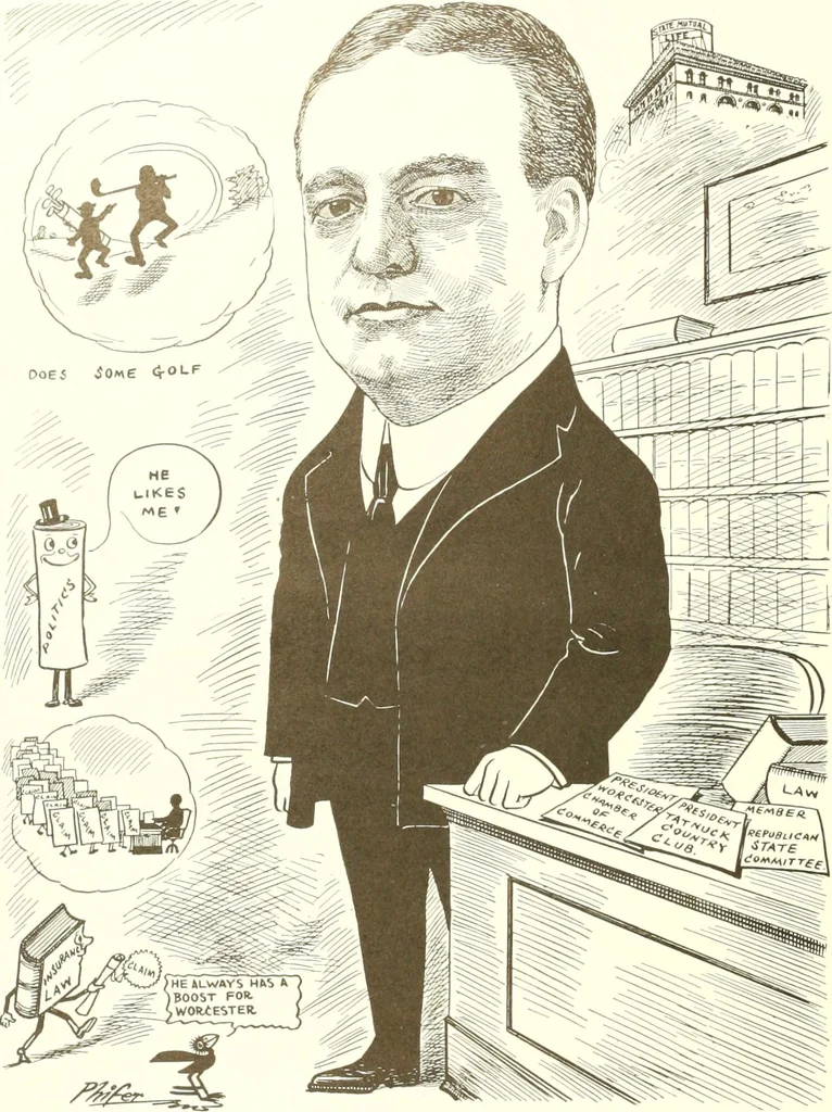 An illustration from Men of Worcester in caricature ;, 1917, leaf 11