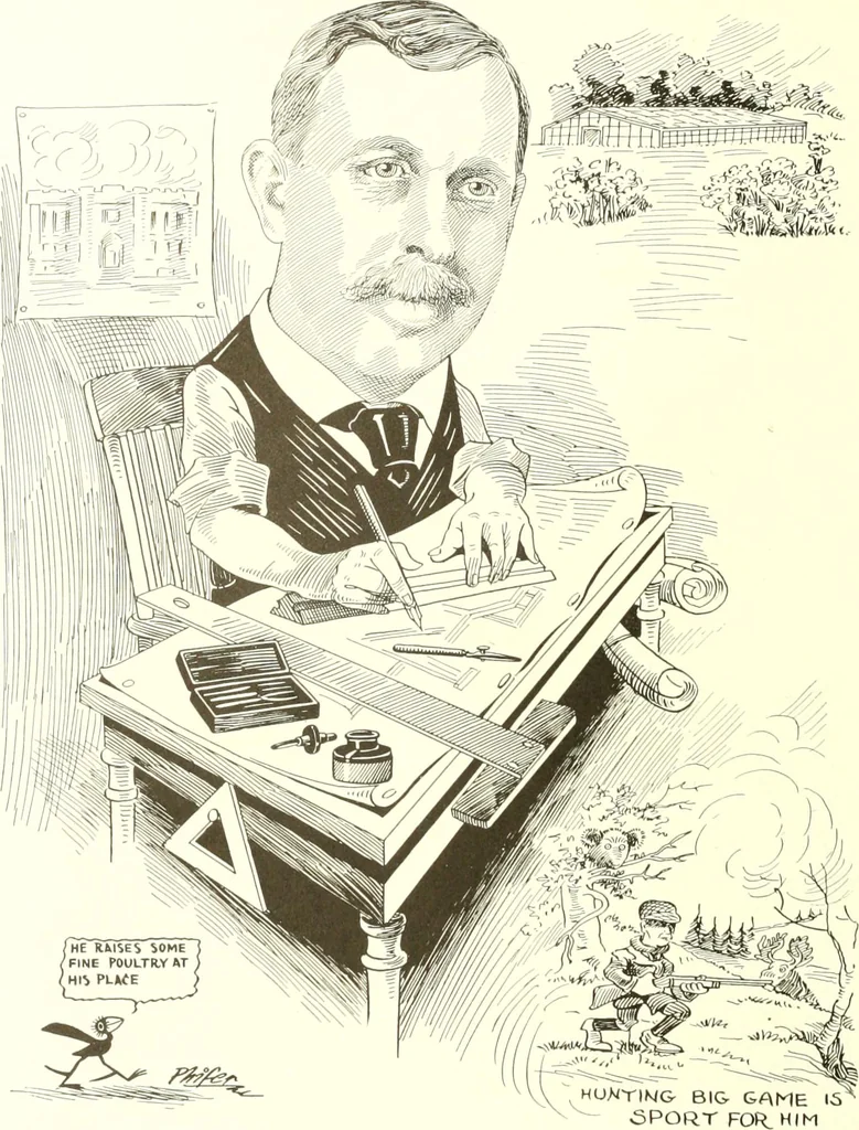 An illustration from Men of Worcester in caricature ;, 1917, leaf 111