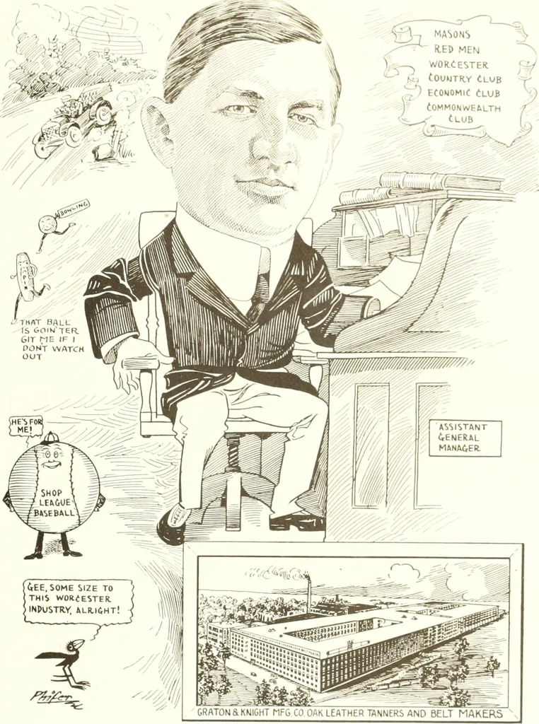 An illustration from Men of Worcester in caricature ;, 1917, leaf 114