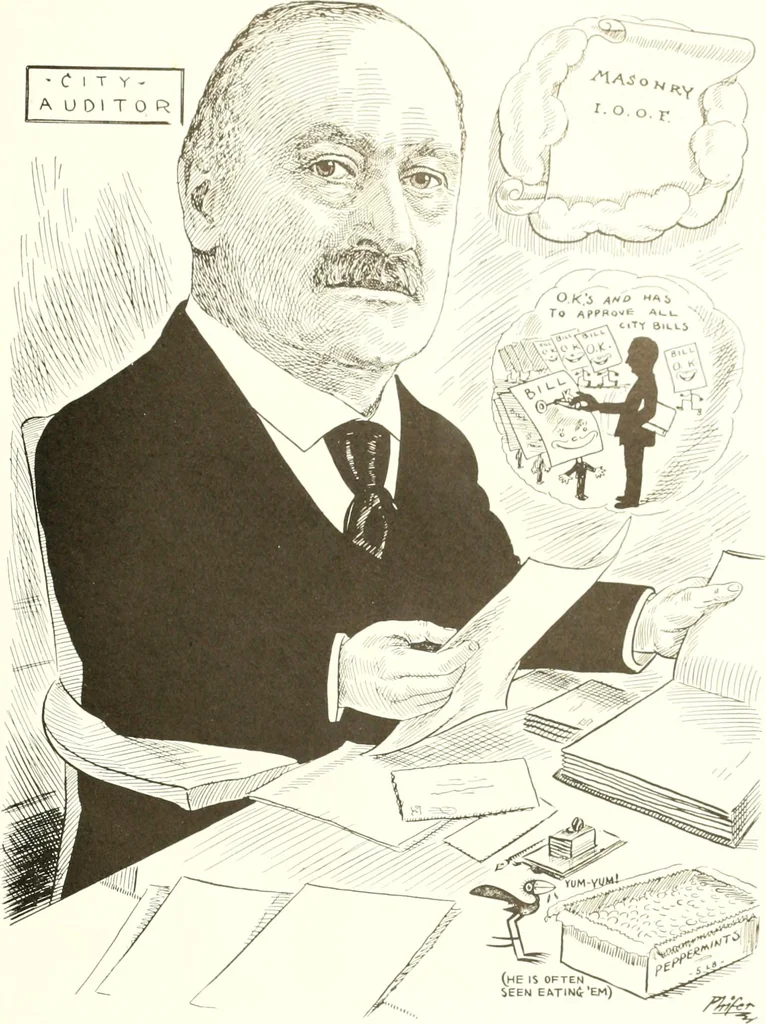 An illustration from Men of Worcester in caricature ;, 1917, leaf 118