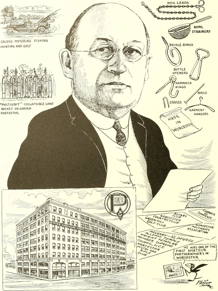 An illustration from Men of Worcester in caricature ;, 1917, leaf 121