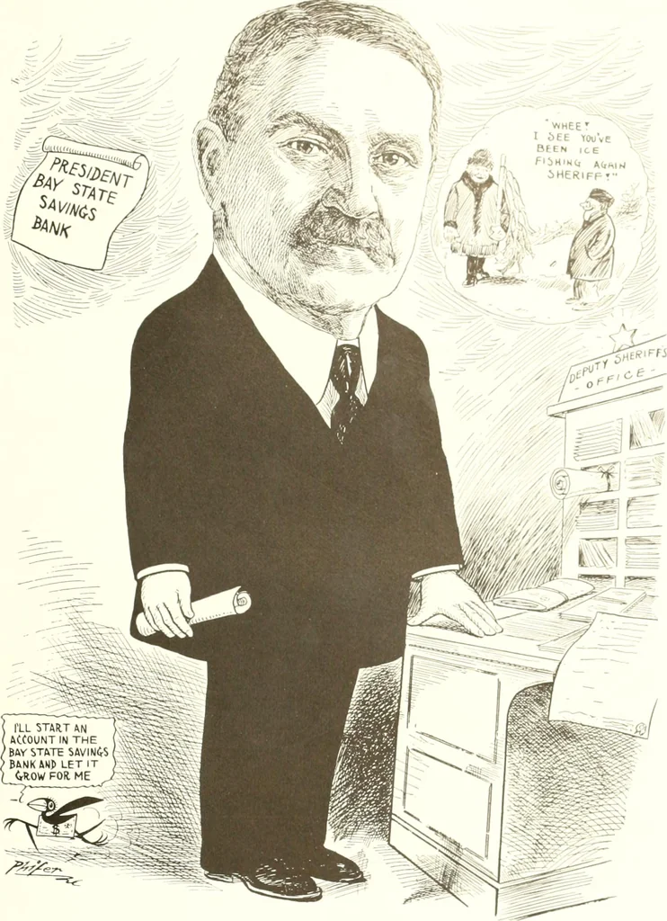 An illustration from Men of Worcester in caricature ;, 1917, leaf 132