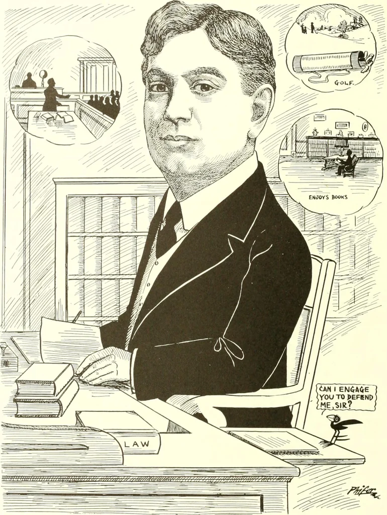 An illustration from Men of Worcester in caricature ;, 1917, leaf 133