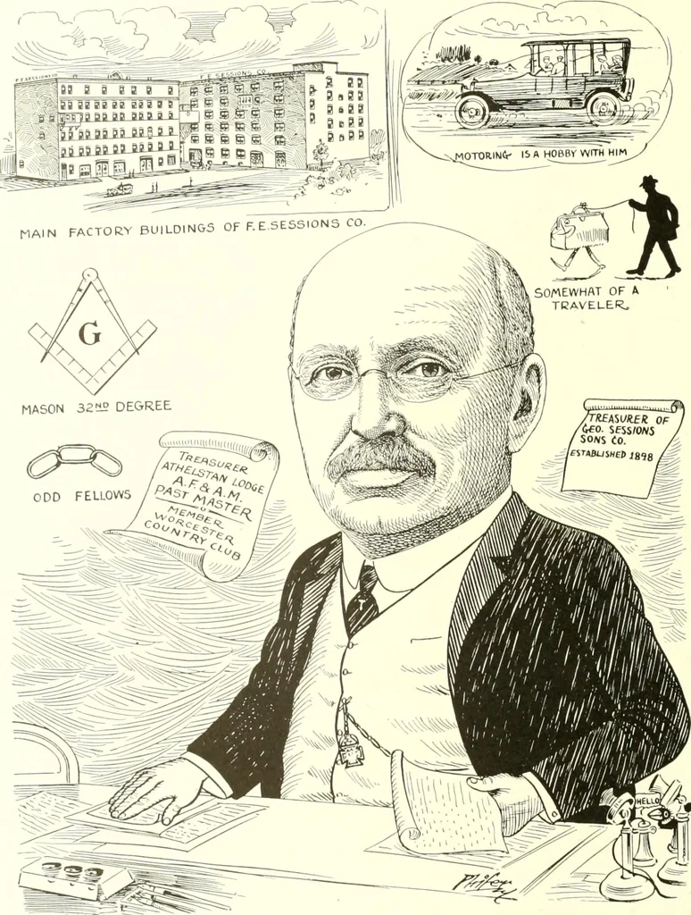 An illustration from Men of Worcester in caricature ;, 1917, leaf 135