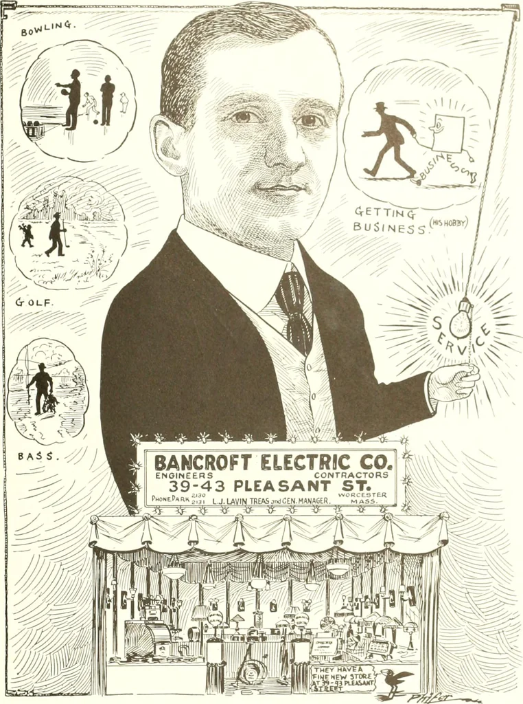 An illustration from Men of Worcester in caricature ;, 1917, leaf 142