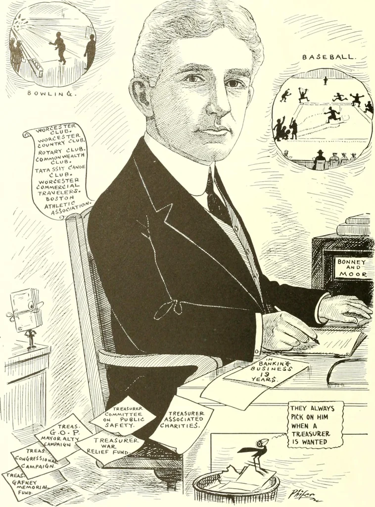 An illustration from Men of Worcester in caricature ;, 1917, leaf 145