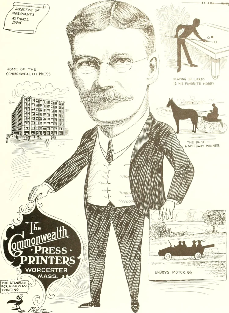 An illustration from Men of Worcester in caricature ;, 1917, leaf 148