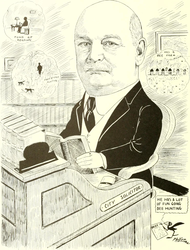 An illustration from Men of Worcester in caricature ;, 1917, leaf 153