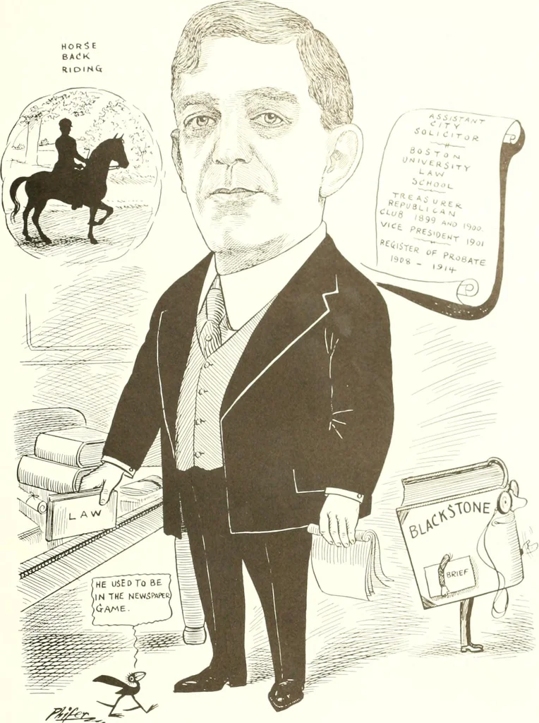 An illustration from Men of Worcester in caricature ;, 1917, leaf 154