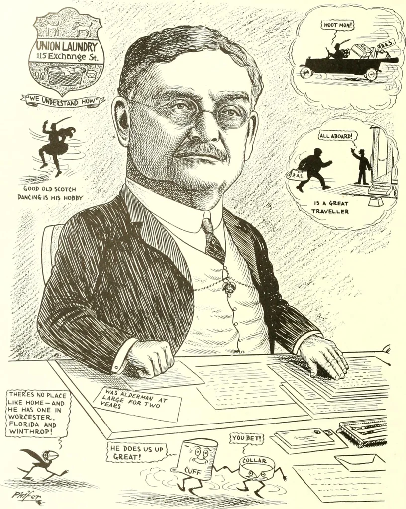 An illustration from Men of Worcester in caricature ;, 1917, leaf 161