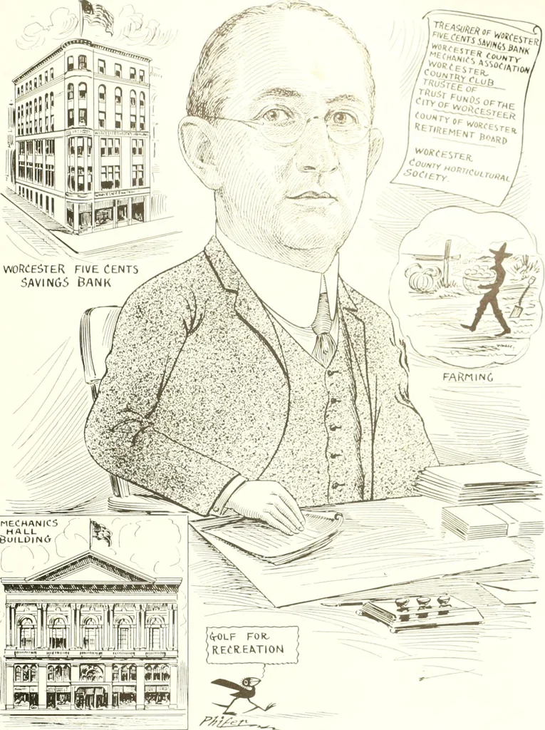 An illustration from Men of Worcester in caricature ;, 1917, leaf 162