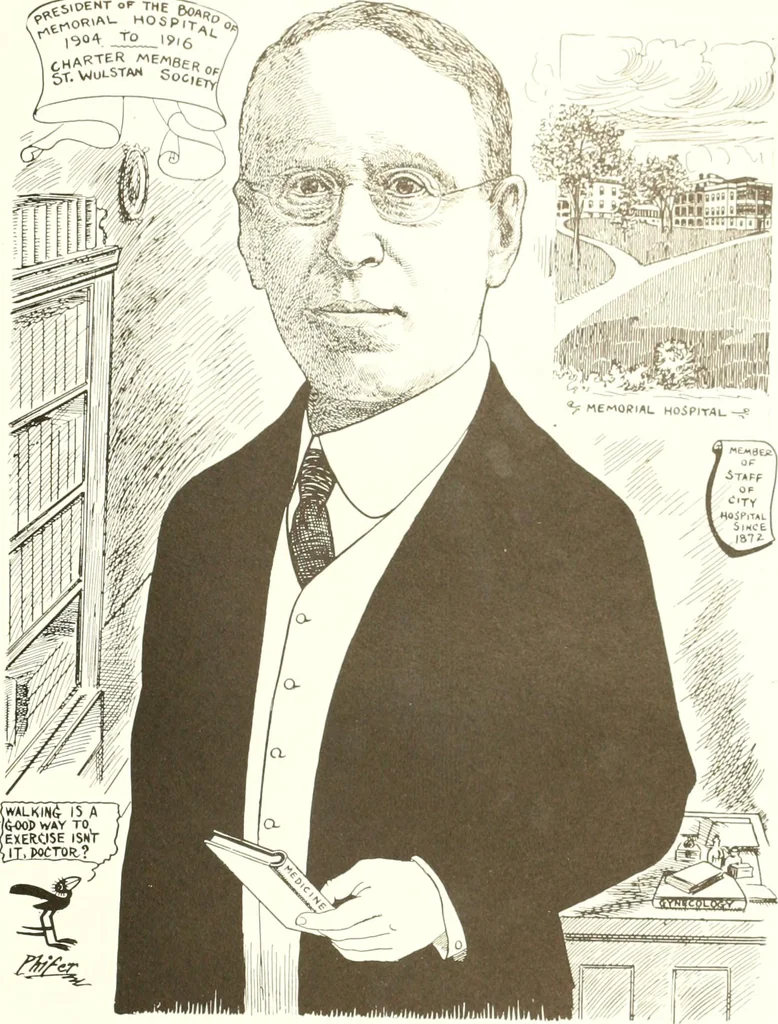 An illustration from Men of Worcester in caricature ;, 1917, leaf 166