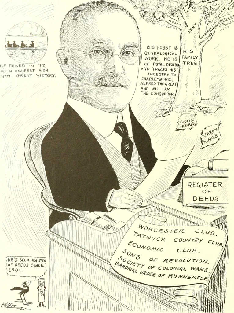 An illustration from Men of Worcester in caricature ;, 1917, leaf 175
