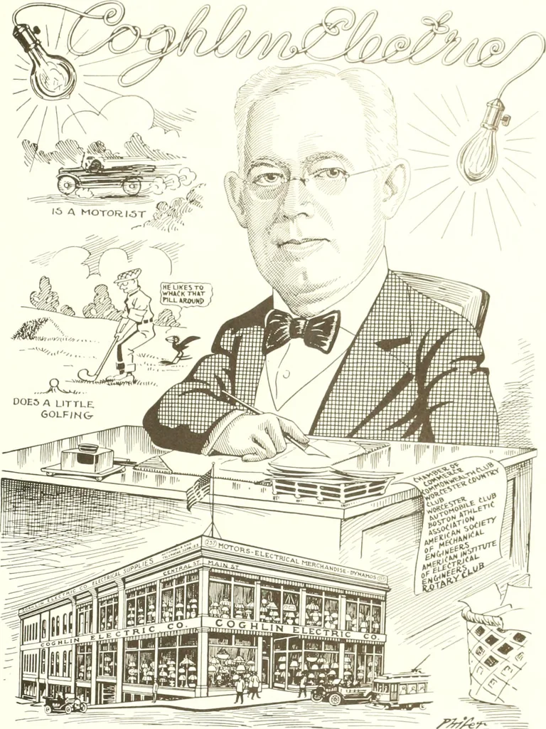 An illustration from Men of Worcester in caricature ;, 1917, leaf 182
