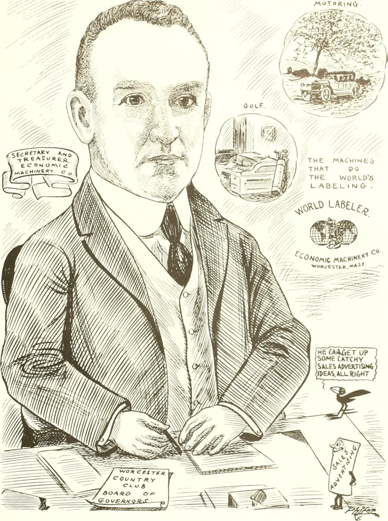 An illustration from Men of Worcester in caricature ;, 1917, leaf 184