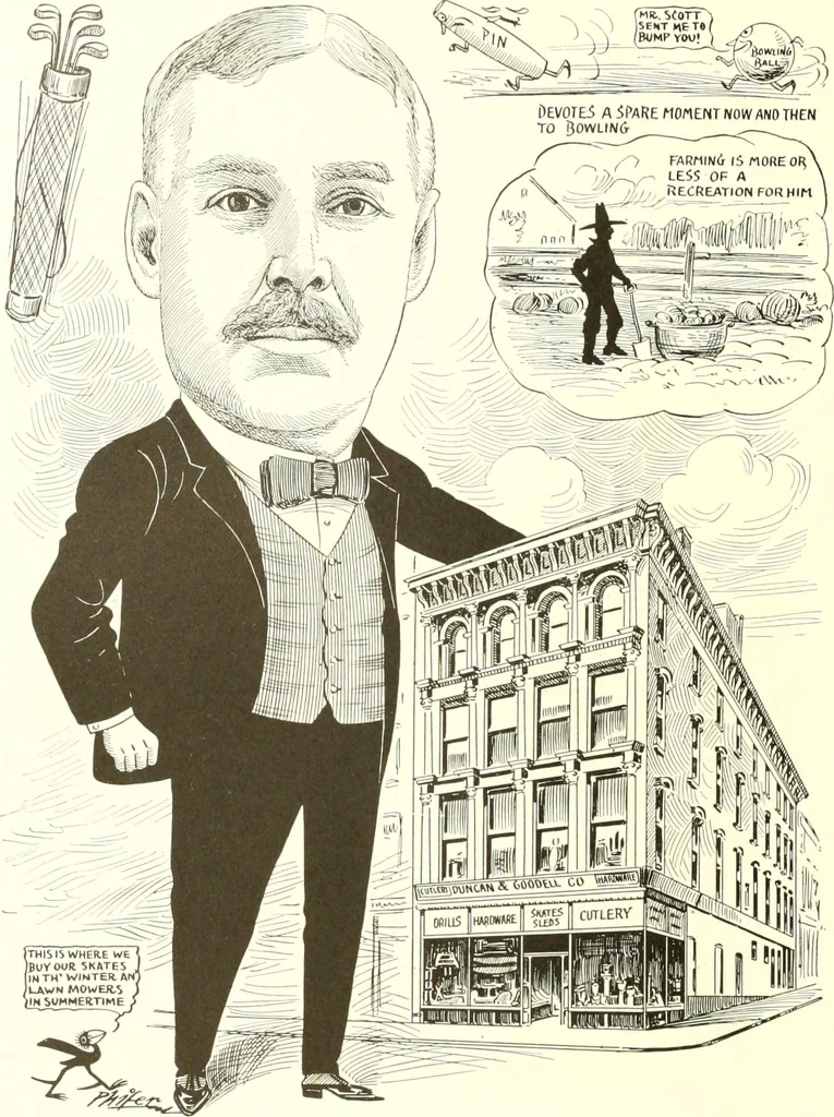 An illustration from Men of Worcester in caricature ;, 1917, leaf 189