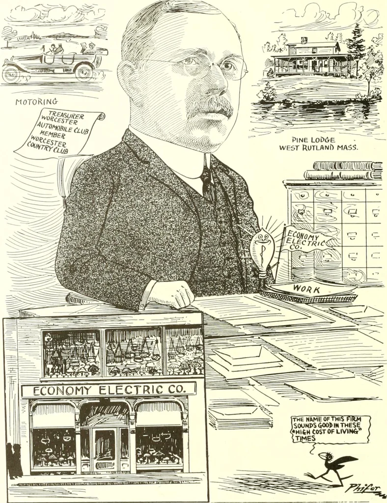 An illustration from Men of Worcester in caricature ;, 1917, leaf 213