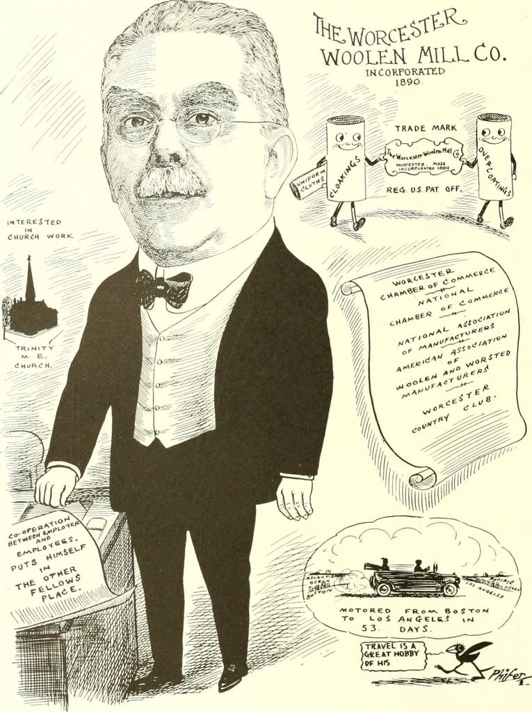 An illustration from Men of Worcester in caricature ;, 1917, leaf 217