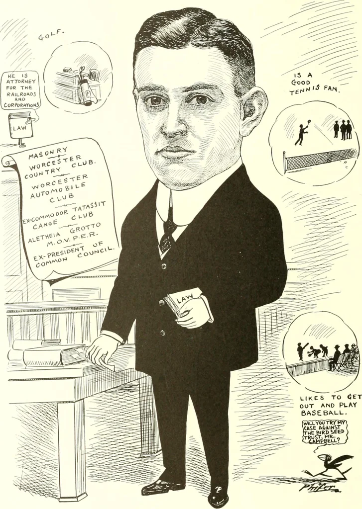 An illustration from Men of Worcester in caricature ;, 1917, leaf 231