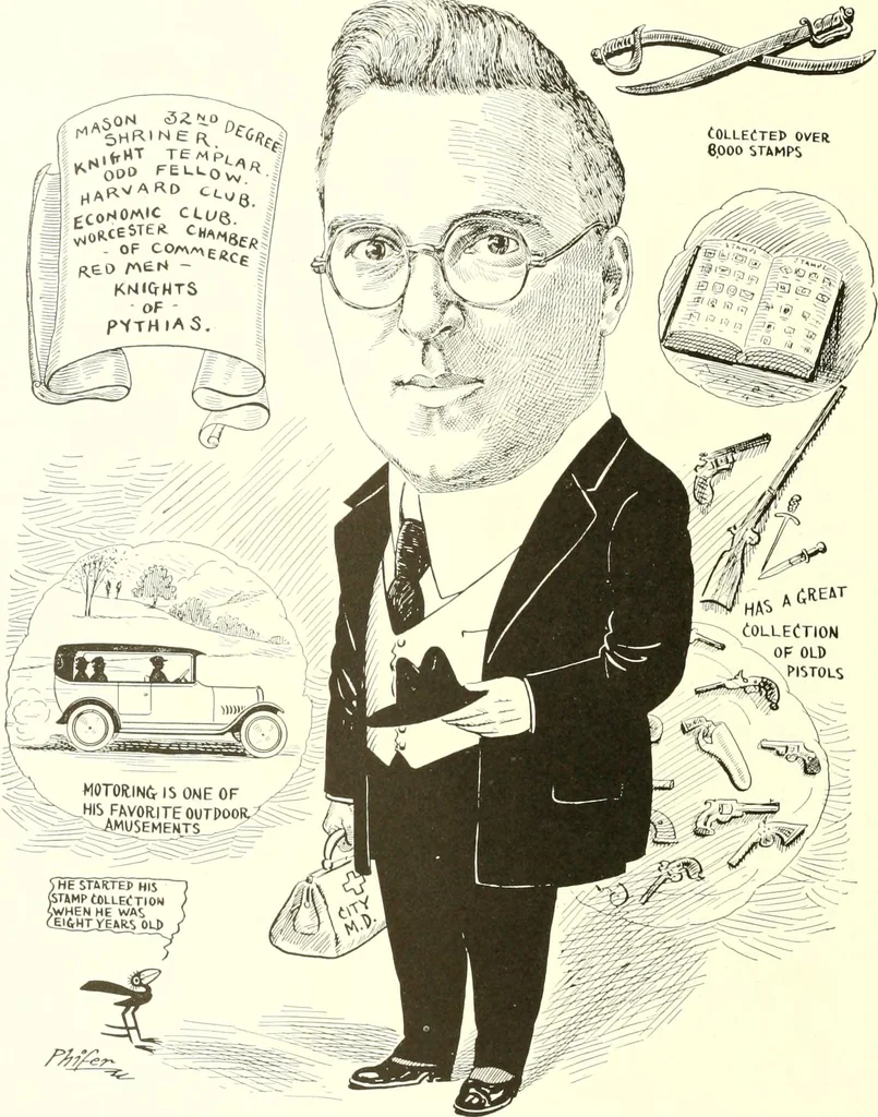 An illustration from Men of Worcester in caricature ;, 1917, leaf 239