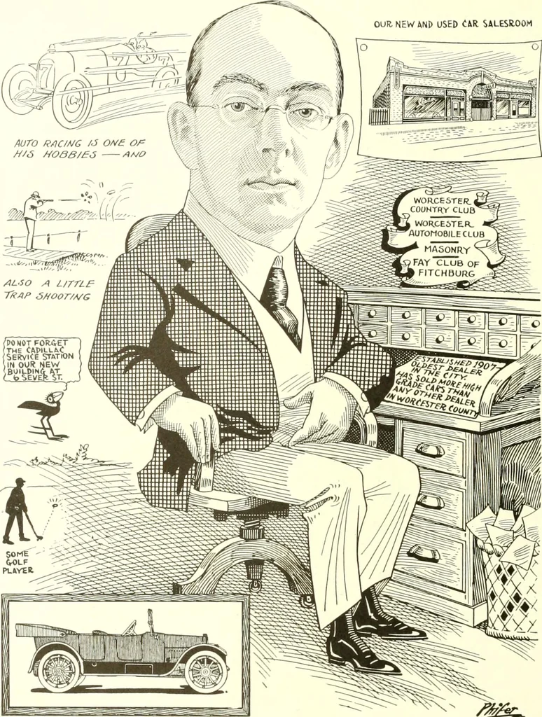 An illustration from Men of Worcester in caricature ;, 1917, leaf 245