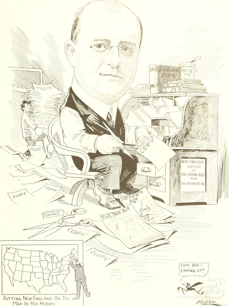 An illustration from Men of Worcester in caricature ;, 1917, leaf 256