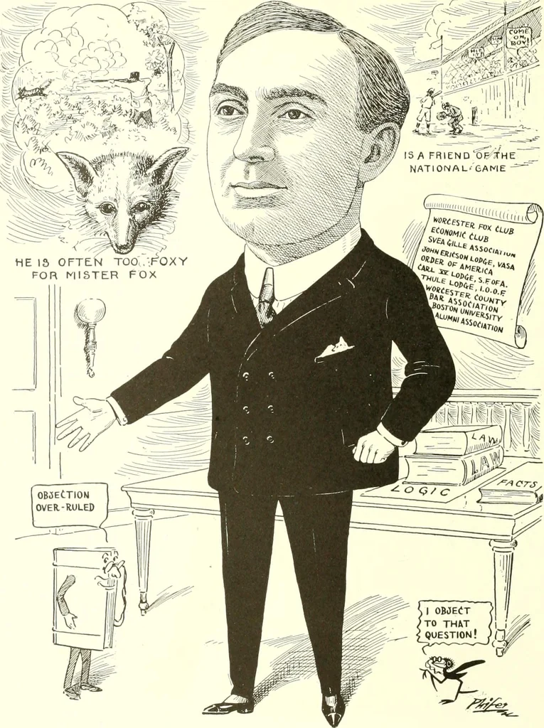 An illustration from Men of Worcester in caricature ;, 1917, leaf 285