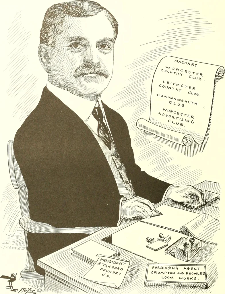 An illustration from Men of Worcester in caricature ;, 1917, leaf 45