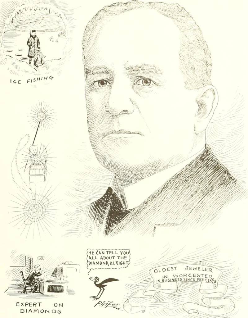 An illustration from Men of Worcester in caricature ;, 1917, leaf 54