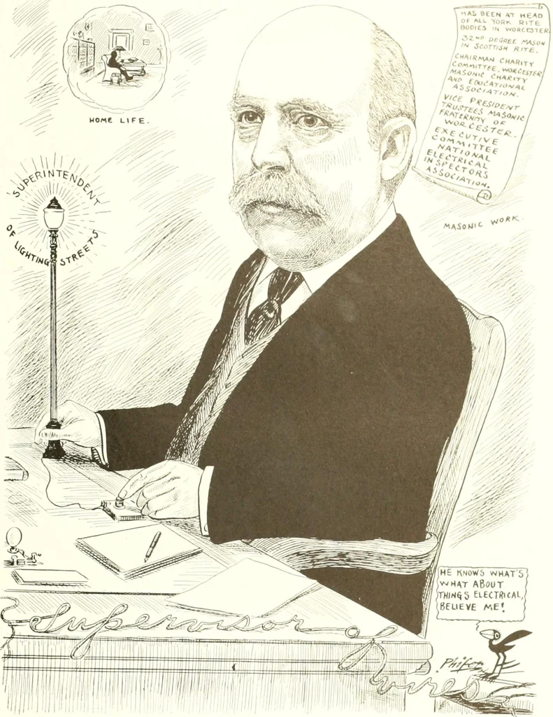 An illustration from Men of Worcester in caricature ;, 1917, leaf 58