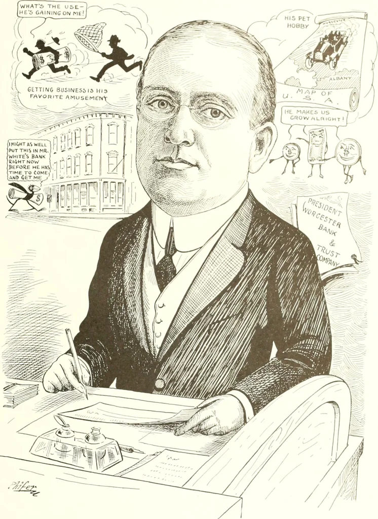 An illustration from Men of Worcester in caricature ;, 1917, leaf 68