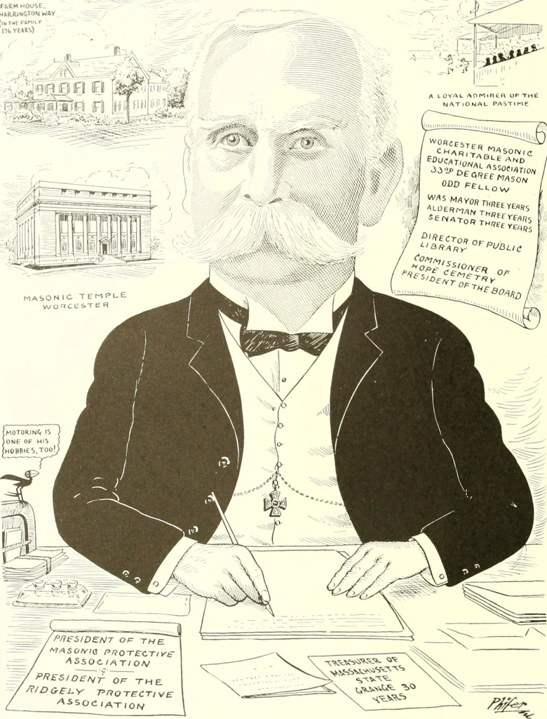 An illustration from Men of Worcester in caricature ;, 1917, leaf 69
