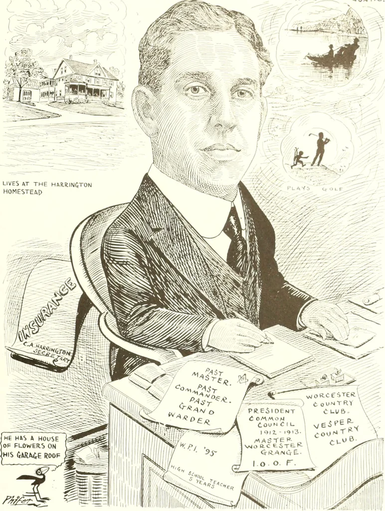 An illustration from Men of Worcester in caricature ;, 1917, leaf 70