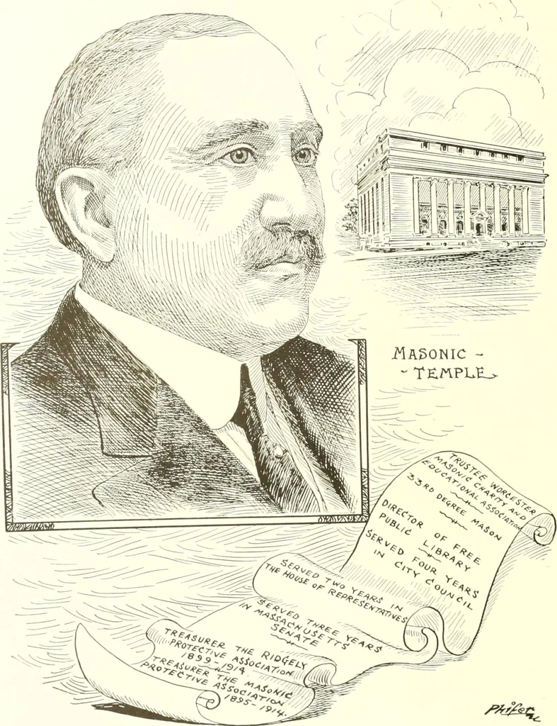 An illustration from Men of Worcester in caricature ;, 1917, leaf 73