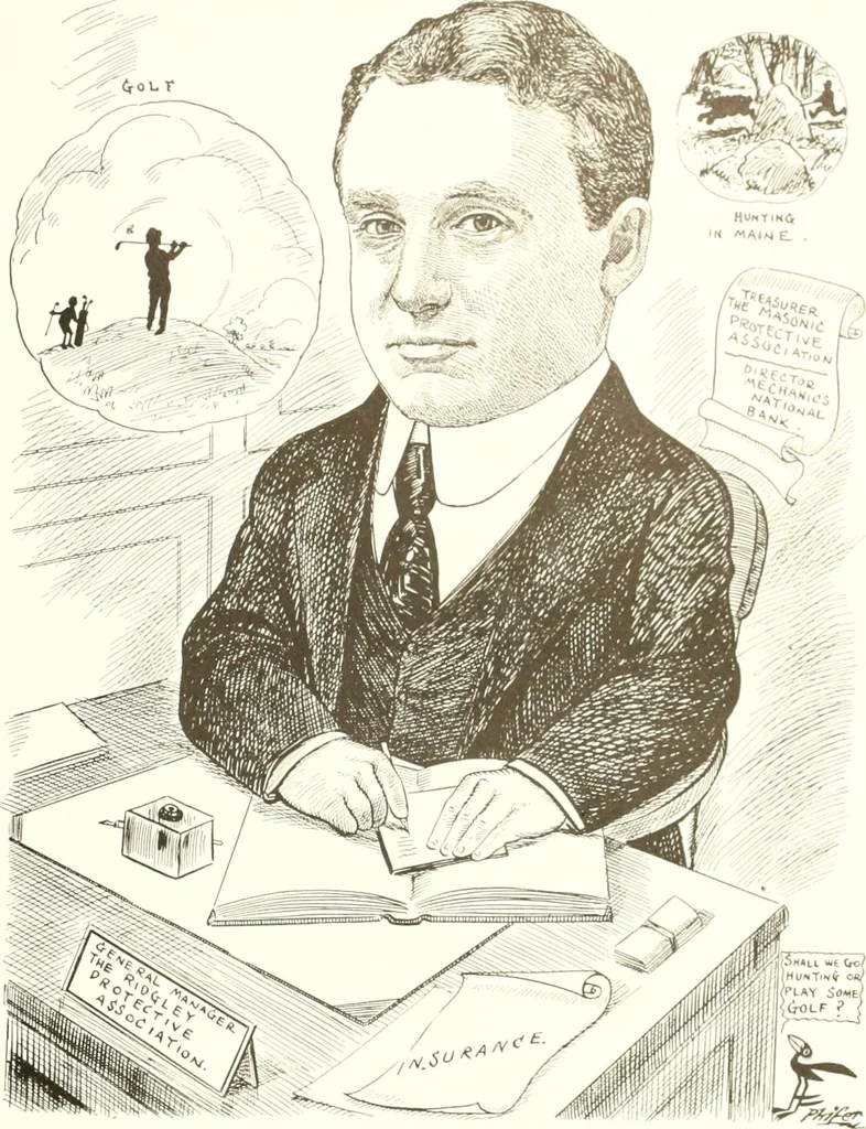 An illustration from Men of Worcester in caricature ;, 1917, leaf 74