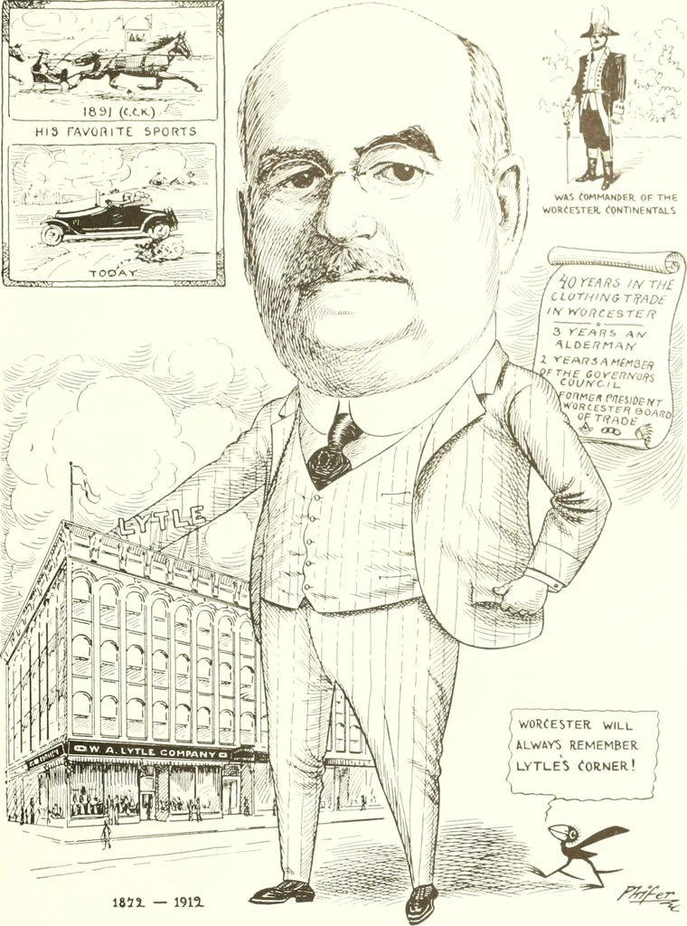 An illustration from Men of Worcester in caricature ;, 1917, leaf 78