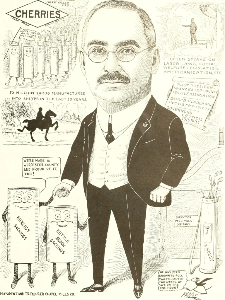 An illustration from Men of Worcester in caricature ;, 1917, leaf 84
