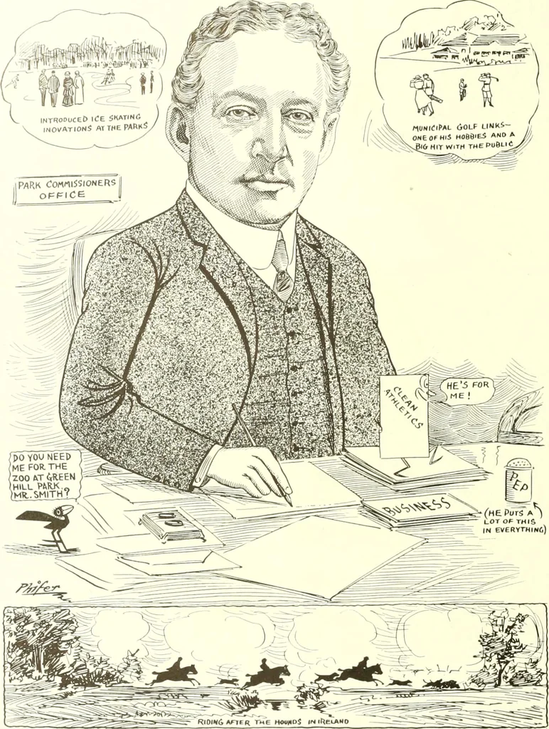 An illustration from Men of Worcester in caricature ;, 1917, leaf 85