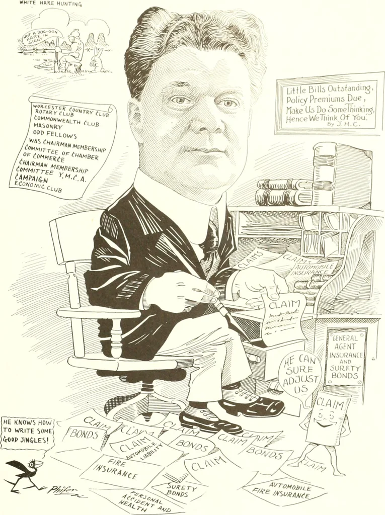 An illustration from Men of Worcester in caricature ;, 1917, leaf 86