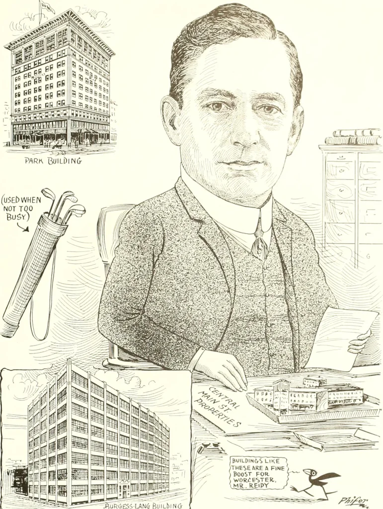 An illustration from Men of Worcester in caricature ;, 1917, leaf 92