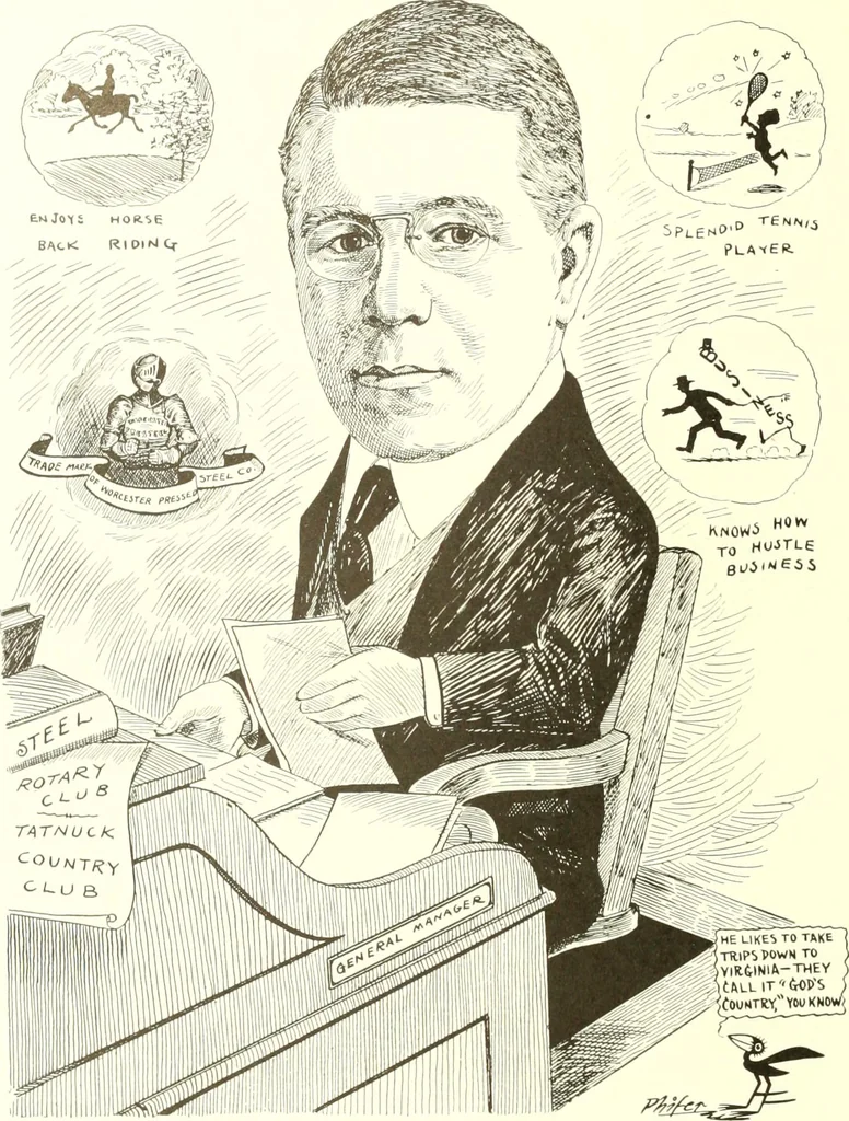 An illustration from Men of Worcester in caricature ;, 1917, leaf 93