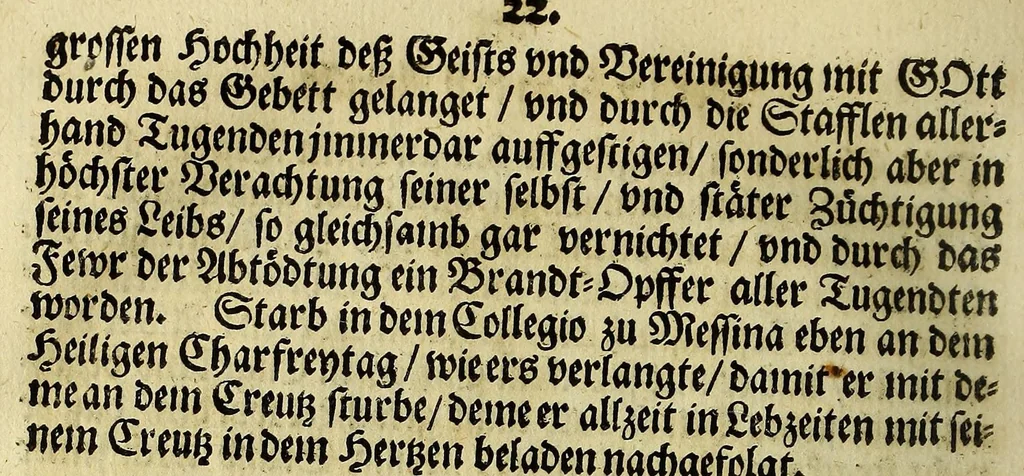 An illustration from Menologium Societatis Jesu oder Lobsame Gedächtnuss deren Patrum vnd Fratrum, so die Societät Jesu mit heiligem Leben, oder glorwürdigem Todt erleuchtet haben, 1669, leaf 44