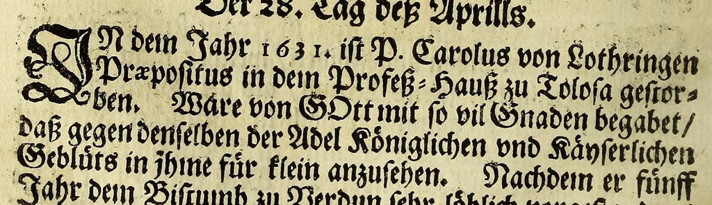 An illustration from Menologium Societatis Jesu oder Lobsame Gedächtnuss deren Patrum vnd Fratrum, so die Societät Jesu mit heiligem Leben, oder glorwürdigem Todt erleuchtet haben, 1669, leaf 44